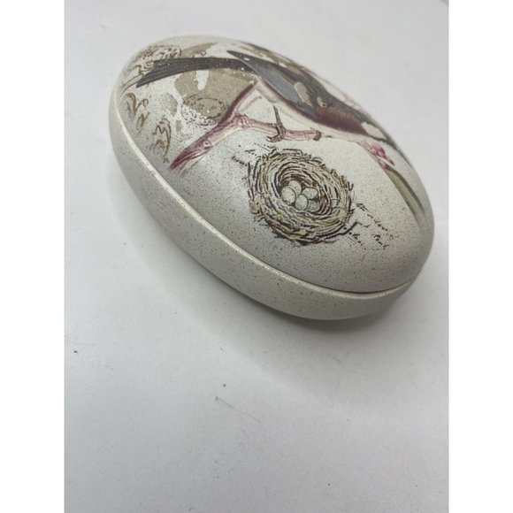 Ceramic Trinket Box Lid Bird Nest Flowers 4" x 3" Jar Container Vanity - Picture 10 of 10